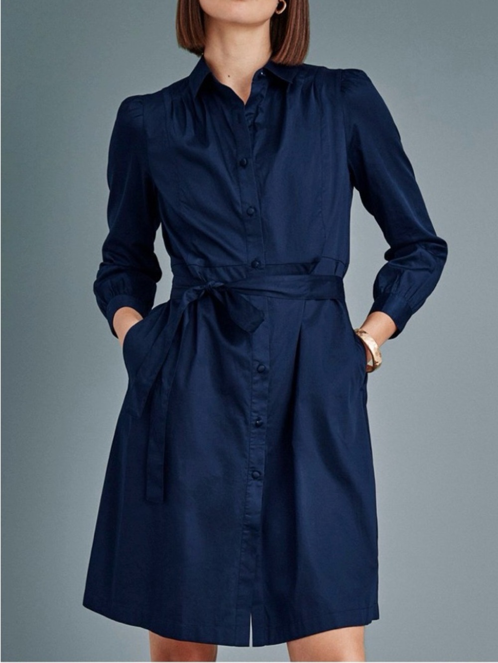 Design Collective Navy Shirt Dress XS | Button Front • Belted • Pockets